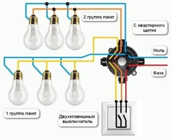Двухклавишный выключатель и люстра – как подключить? Двухклавишный выключатель и люстра – как подключить?