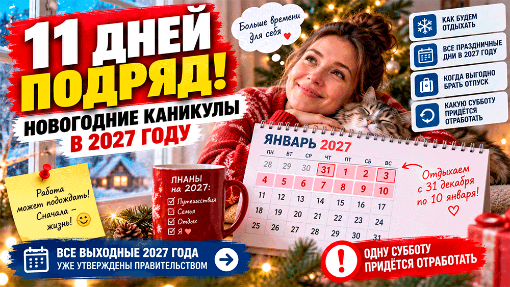 Россияне будут отдыхать 11 дней подряд – Правительство утвердило выходные на 2027 год Россияне будут отдыхать 11 дней подряд – Правительство утвердило выходные на 2027 год