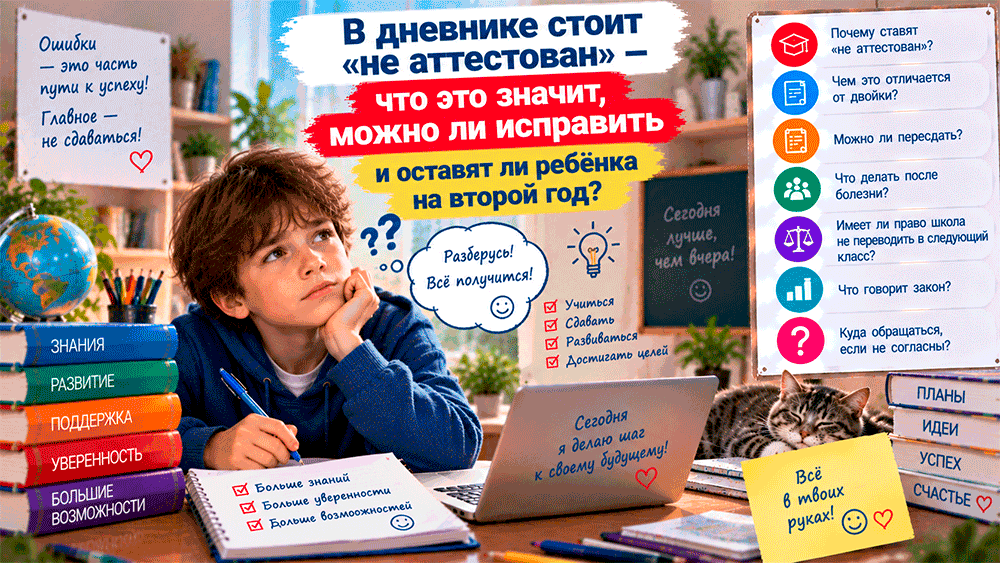 В дневнике стоит «не аттестован» – что это значит, можно ли исправить и оставят ли ребёнка на второй год