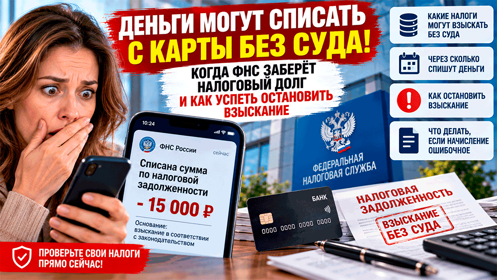 Деньги могут списать с карты без суда – когда ФНС заберёт налоговый долг и как успеть остановить взыскание Деньги могут списать с карты без суда – когда ФНС заберёт налоговый долг и как успеть остановить взыскание