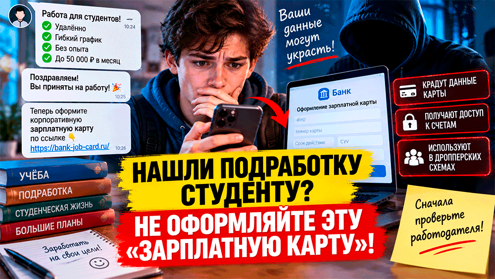 Нашли подработку студенту? Не оформляйте ЭТУ «зарплатную карту» – появилась новая схема мошенников Нашли подработку студенту? Не оформляйте ЭТУ «зарплатную карту» – появилась новая схема мошенников