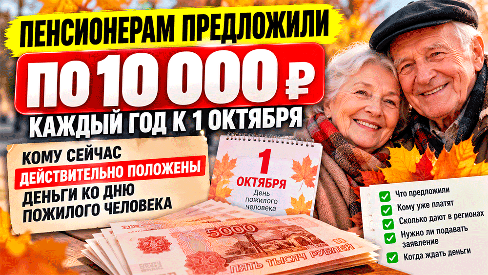 Пенсионерам предложили выплачивать по 10 000 рублей каждый год к 1 октября Пенсионерам предложили выплачивать по 10 000 рублей каждый год к 1 октября