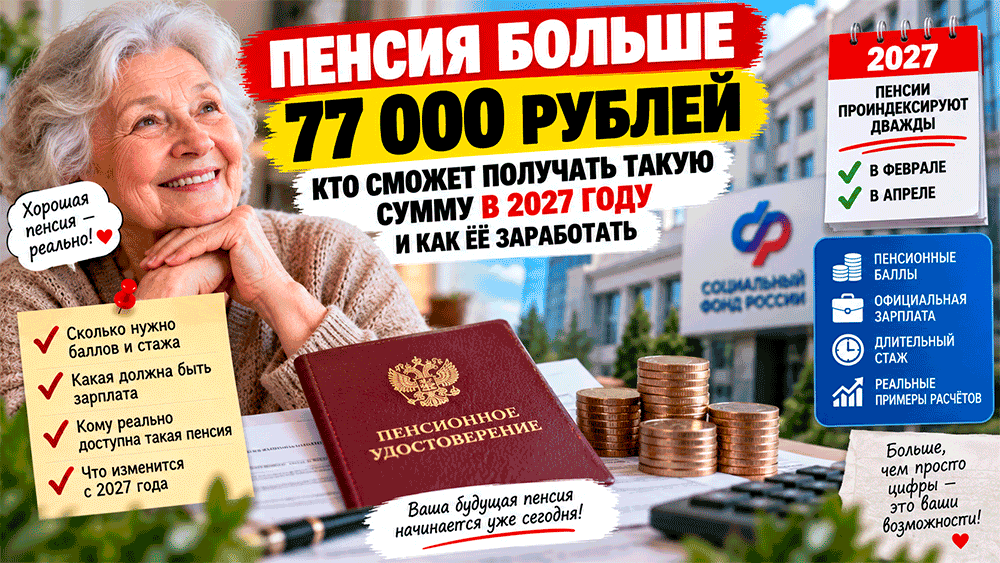 Пенсия больше 77 000 рублей – кто сможет получать такую сумму в 2027 году и как её заработать Пенсия больше 77 000 рублей – кто сможет получать такую сумму в 2027 году и как её заработать