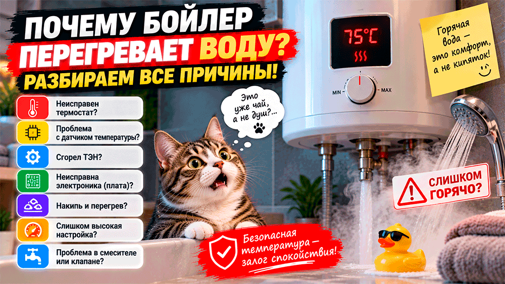 Почему бойлер перегревает воду – термостат, датчик температуры, накипь или неисправность платы
