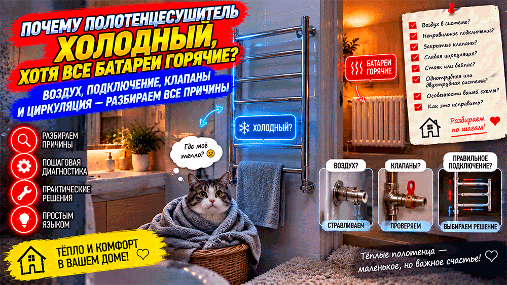 Почему полотенцесушитель холодный, хотя все батареи горячие – воздух, подключение, клапаны и циркуляция Почему полотенцесушитель холодный, хотя все батареи горячие – воздух, подключение, клапаны и циркуляция
