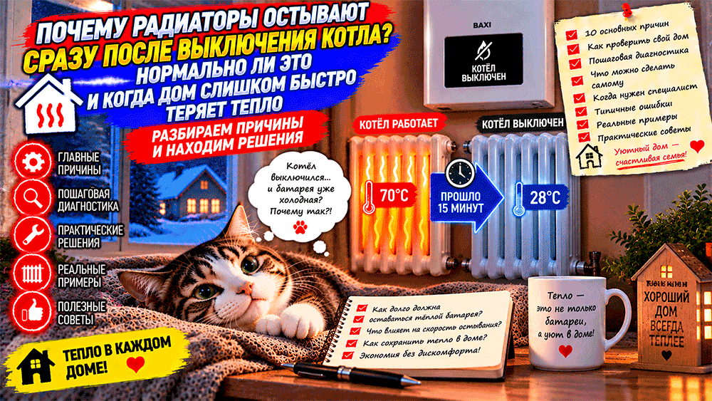 Почему радиаторы остывают сразу после выключения котла – нормально ли это и когда дом слишком быстро теряет тепло Почему радиаторы остывают сразу после выключения котла – нормально ли это и когда дом слишком быстро теряет тепло