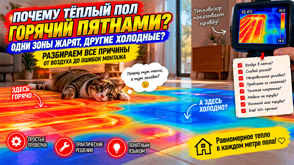 Почему тёплый пол горячий пятнами – воздух, неправильная укладка, слабый расход или проблема стяжки Почему тёплый пол горячий пятнами – воздух, неправильная укладка, слабый расход или проблема стяжки