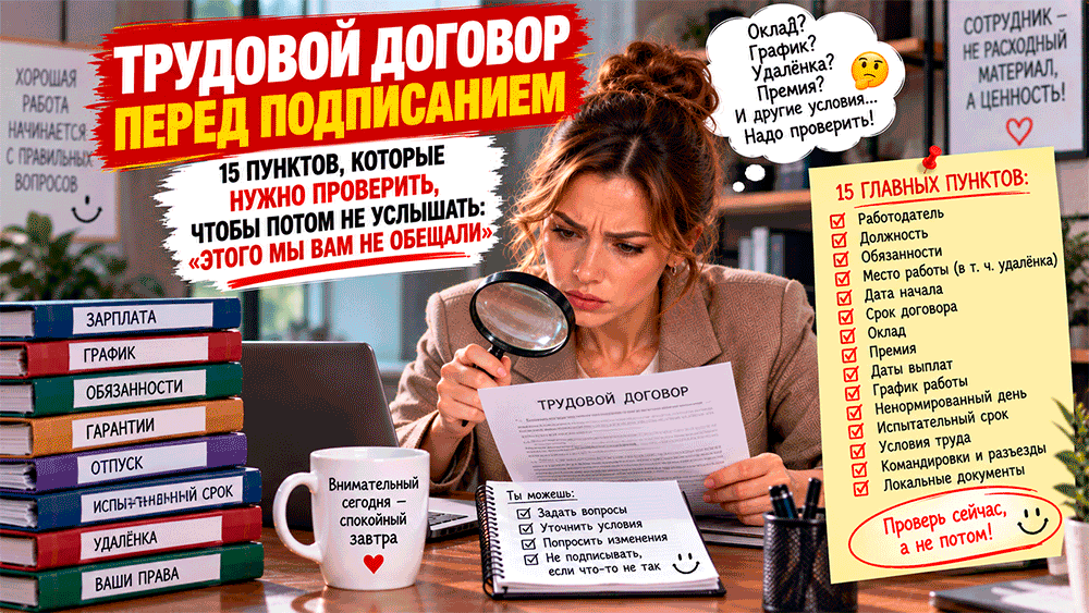 Трудовой договор перед подписанием – 15 пунктов нужно проверить, чтобы потом не услышать «этого мы Вам не обещали»