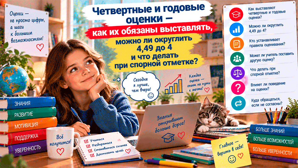 Четвертные и годовые оценки – как их обязаны выставлять, можно ли округлить 4,49 до 4 и что делать при спорной отметке Четвертные и годовые оценки – как их обязаны выставлять, можно ли округлить 4,49 до 4 и что делать при спорной отметке