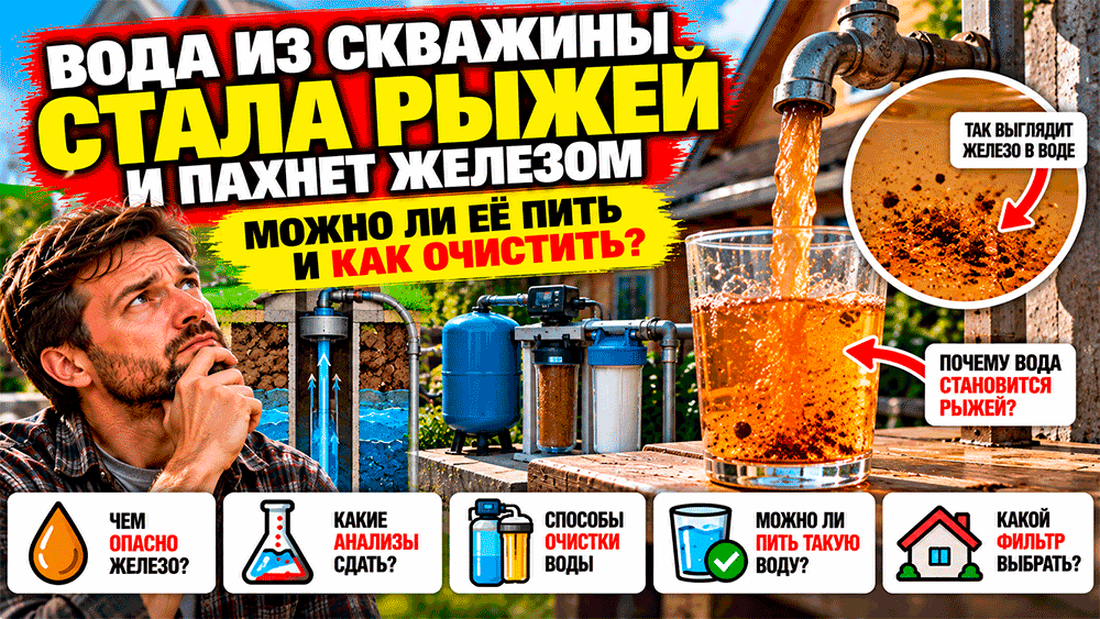 Вода из скважины стала рыжей и пахнет железом – можно ли её пить и как очистить Вода из скважины стала рыжей и пахнет железом – можно ли её пить и как очистить