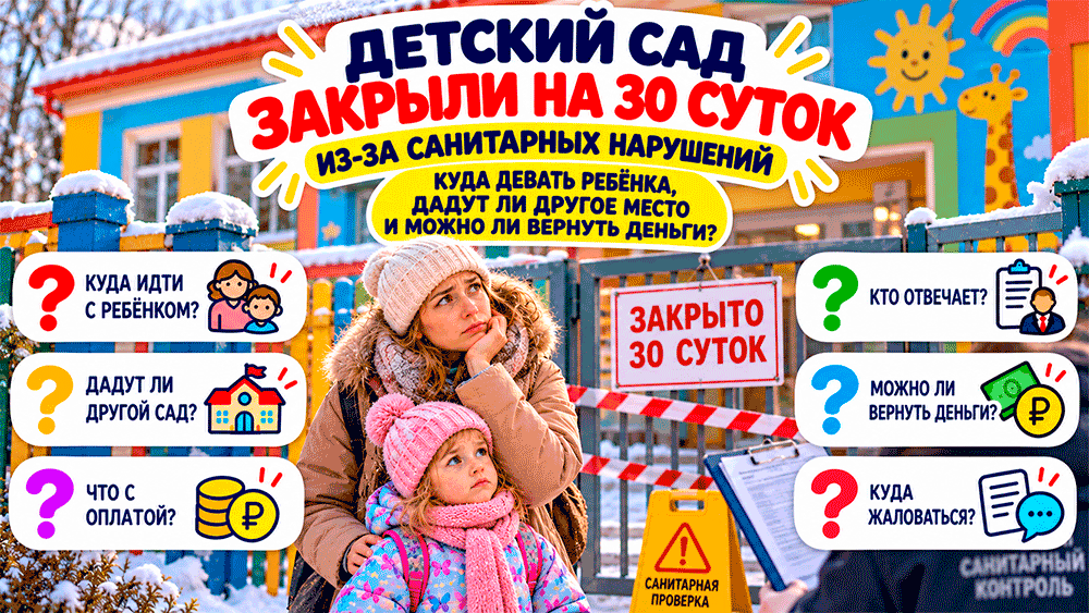 Детский сад закрыли на 30 суток из-за санитарных нарушений – куда девать ребёнка, обязаны ли предоставить другое место и можно ли вернуть деньги? Детский сад закрыли на 30 суток из-за санитарных нарушений – куда девать ребёнка, обязаны ли предоставить другое место и можно ли вернуть деньги?