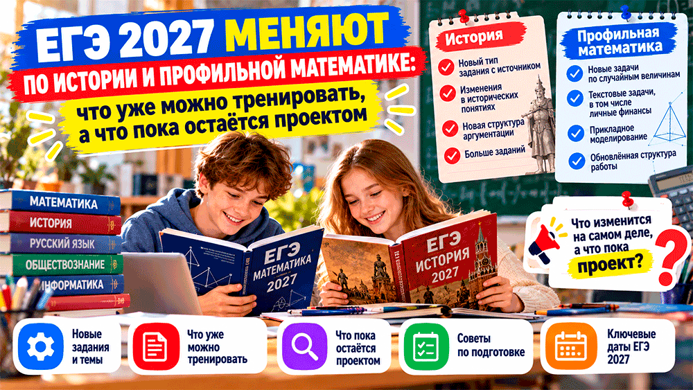 ЕГЭ 2027 меняют по истории и профильной математике – что уже можно тренировать, а что пока остаётся проектом ЕГЭ 2027 меняют по истории и профильной математике – что уже можно тренировать, а что пока остаётся проектом