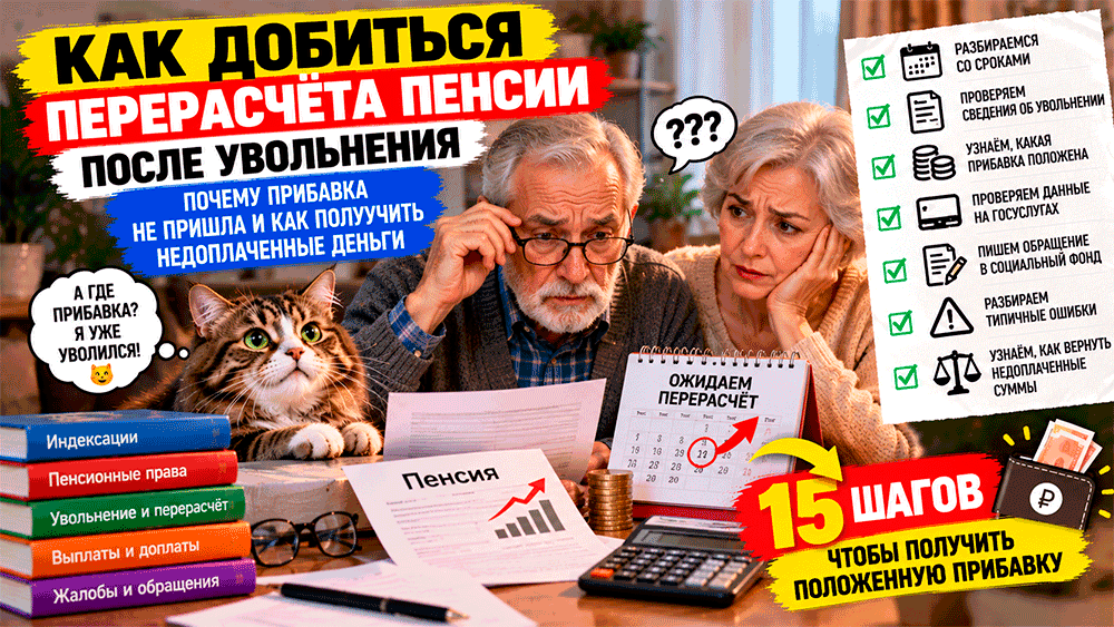 Как добиться перерасчёта пенсии после увольнения – почему пенсионер перестал работать, а прибавка не пришла, куда обращаться и как вернуть недоплаченные деньги Как добиться перерасчёта пенсии после увольнения – почему пенсионер перестал работать, а прибавка не пришла, куда обращаться и как вернуть недоплаченные деньги