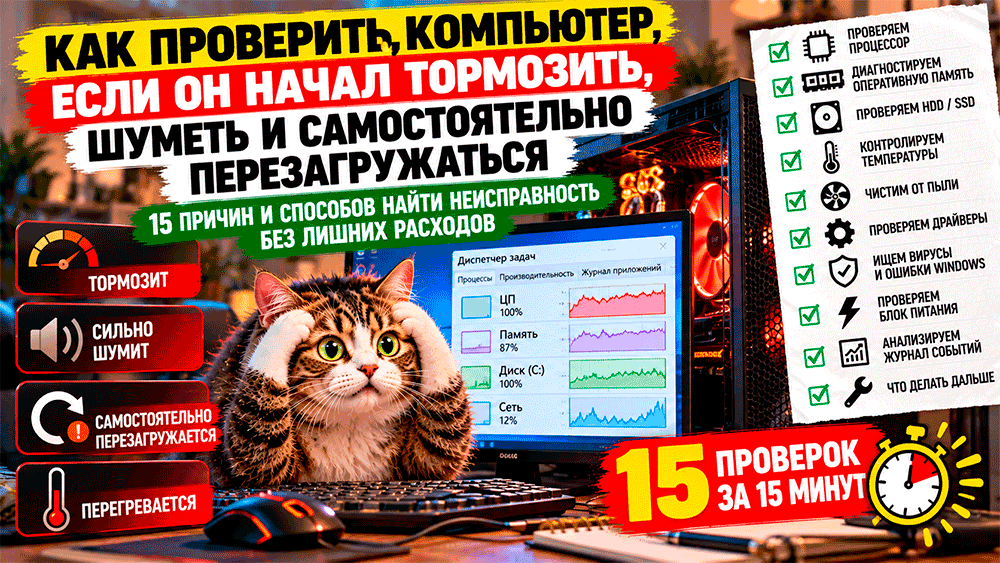 Как проверить компьютер, если он начал тормозить, шуметь и самостоятельно перезагружаться – 15 причин и способов найти неисправность без лишних расходов Как проверить компьютер, если он начал тормозить, шуметь и самостоятельно перезагружаться – 15 причин и способов найти неисправность без лишних расходов