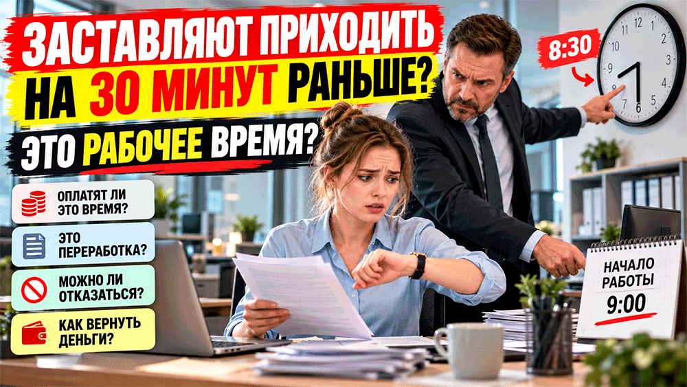Начальник требует приходить на работу за 30 минут до смены – обязаны ли сотрудники соглашаться, когда это время оплачивается и как вернуть деньги за переработку Начальник требует приходить на работу за 30 минут до смены – обязаны ли сотрудники соглашаться, когда это время оплачивается и как вернуть деньги за переработку