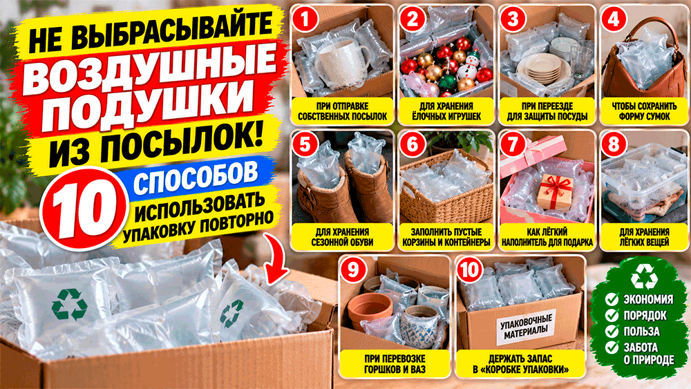 Не выбрасывайте воздушные подушки из посылок – 10 способов использовать упаковку повторно Не выбрасывайте воздушные подушки из посылок – 10 способов использовать упаковку повторно