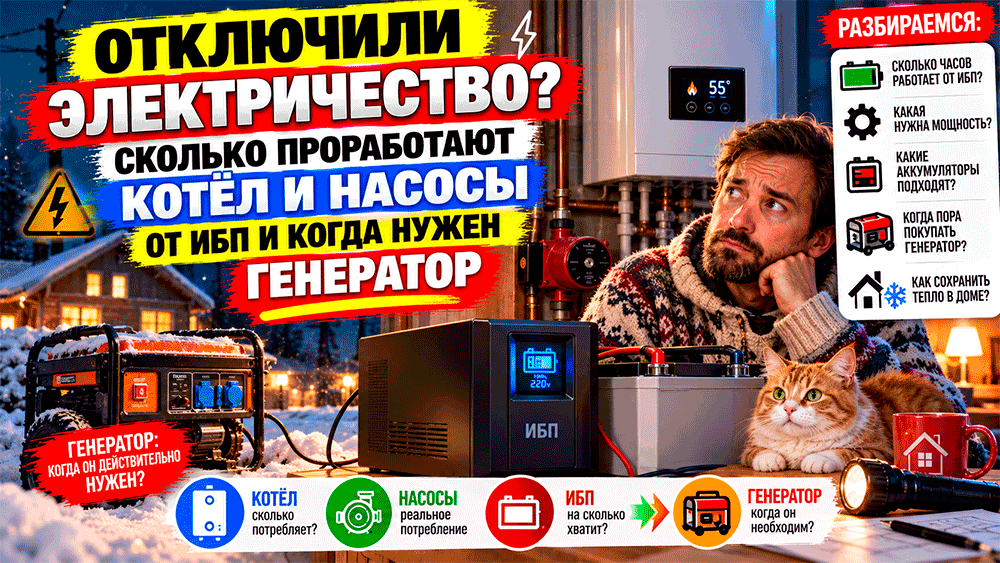 Отключили электричество – сколько проработают котёл и насосы от ИБП и когда действительно нужен генератор Отключили электричество – сколько проработают котёл и насосы от ИБП и когда действительно нужен генератор