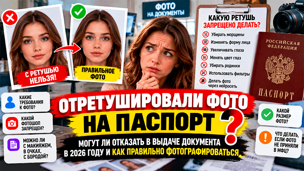 Отретушировали фотографию на паспорт – могут ли отказать в выдаче документа в 2026 году Отретушировали фотографию на паспорт – могут ли отказать в выдаче документа в 2026 году