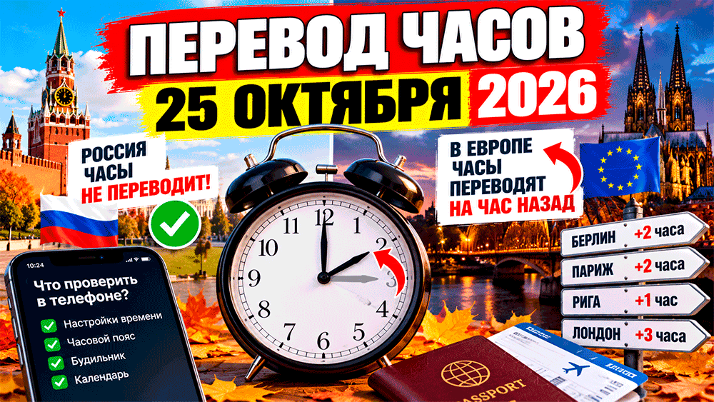 Перевод часов 25 октября 2026 года – нужно ли россиянам переходить на зимнее время, почему изменится разница с Европой и что проверить в телефоне