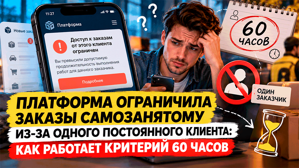 Платформа ограничила заказы самозанятому из-за одного постоянного клиента – как работает критерий 60 часов