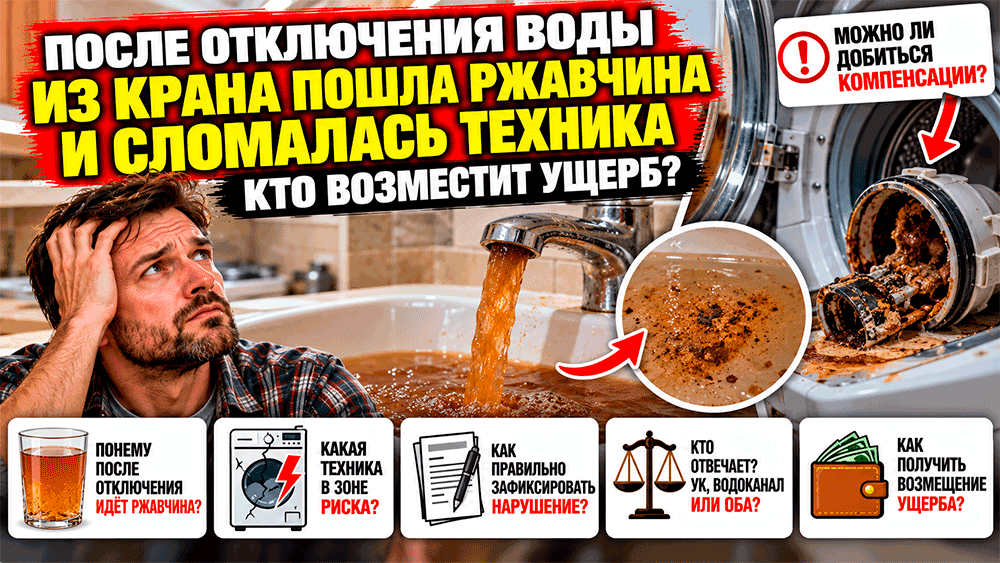 После отключения воды из крана пошла ржавчина и сломалась техника – кто возместит ущерб
