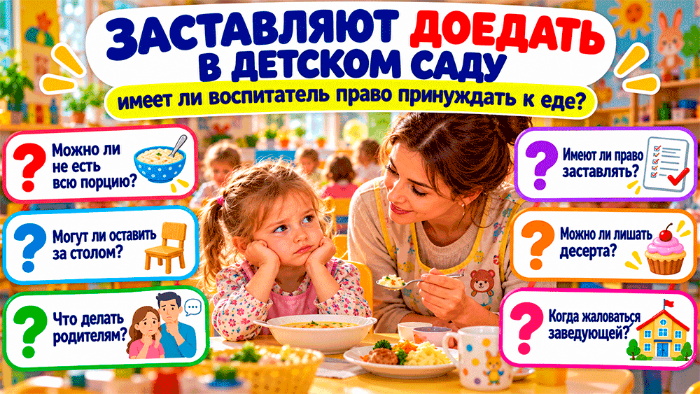 Ребёнка в детском саду заставляют доедать всё до последней ложки – имеет ли воспитатель право принуждать к еде и что делать родителям Ребёнка в детском саду заставляют доедать всё до последней ложки – имеет ли воспитатель право принуждать к еде и что делать родителям