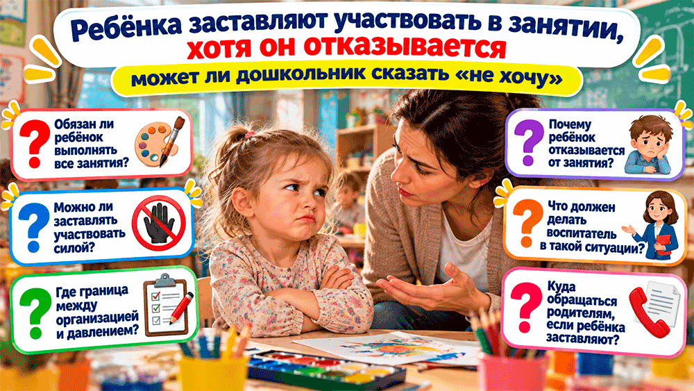 Ребёнка заставляют участвовать в занятии, хотя он категорически отказывается – может ли дошкольник сказать «не хочу» Ребёнка заставляют участвовать в занятии, хотя он категорически отказывается – может ли дошкольник сказать «не хочу»