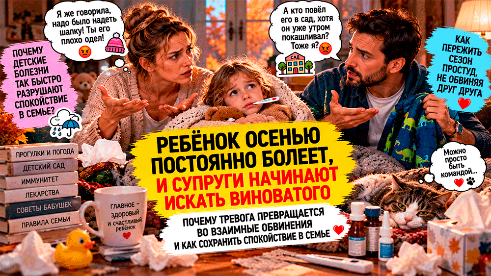 Ребёнок осенью постоянно болеет и супруги начинают искать виноватого: «ты плохо одел», «ты повёл в сад» – тревога превращается в обвинения Ребёнок осенью постоянно болеет и супруги начинают искать виноватого: «ты плохо одел», «ты повёл в сад» – тревога превращается в обвинения