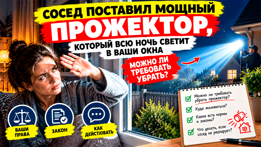 Сосед поставил мощный прожектор, который всю ночь светит в ваши окна – можно ли требовать убрать Сосед поставил мощный прожектор, который всю ночь светит в ваши окна – можно ли требовать убрать