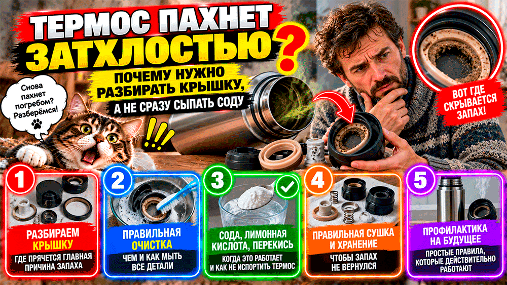 Термос пахнет затхлостью – почему нужно разбирать крышку, а не сразу сыпать соду Термос пахнет затхлостью – почему нужно разбирать крышку, а не сразу сыпать соду