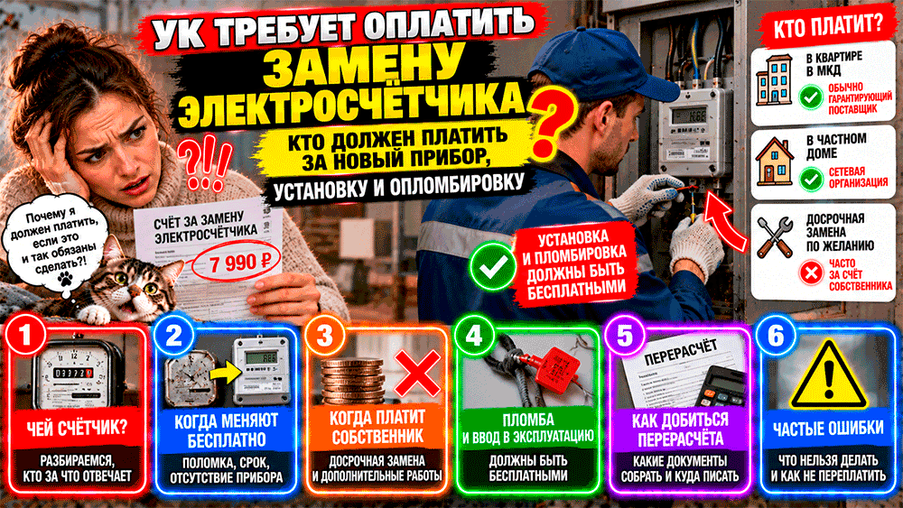 УК требует оплатить замену электросчётчика – кто действительно должен платить за новый прибор, установку и опломбировку УК требует оплатить замену электросчётчика – кто действительно должен платить за новый прибор, установку и опломбировку