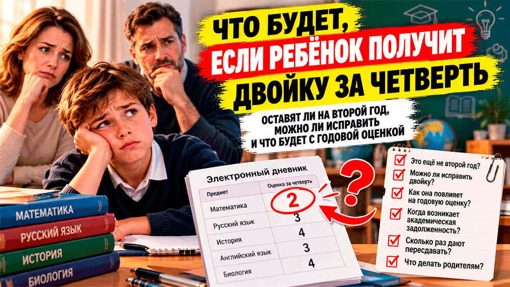 Что будет, если ребёнок получит двойку за четверть – оставят ли на второй год, можно ли исправить и что будет с годовой оценкой Что будет, если ребёнок получит двойку за четверть – оставят ли на второй год, можно ли исправить и что будет с годовой оценкой