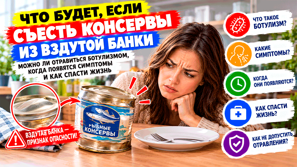 Что будет, если съесть консервы из вздутой банки – можно ли отравиться ботулизмом, когда появятся симптомы и как спасти жизнь Что будет, если съесть консервы из вздутой банки – можно ли отравиться ботулизмом, когда появятся симптомы и как спасти жизнь
